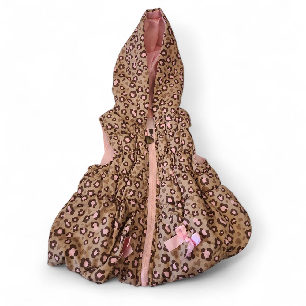 Kids Headquarters Jacket Bubble Vest Leopard Print Hoodie‎ With Ears Sz 18 mos